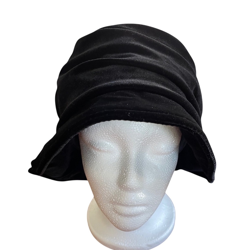 NWT Vintage Ben Berger Velvet Cloche Hat Black Ruched Y2K‎ AJ Wright Deadstock